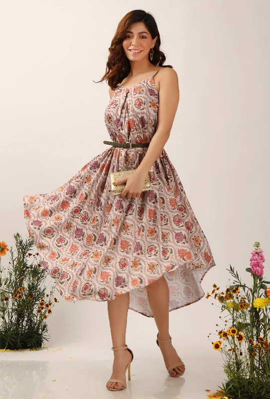 Airi Floral Chintz Assymentrical Dress With Cruelty Free Belt