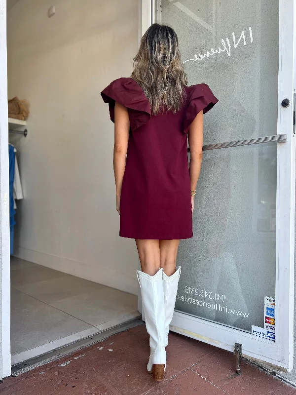 Daya Ruffle Dress / Cranberry