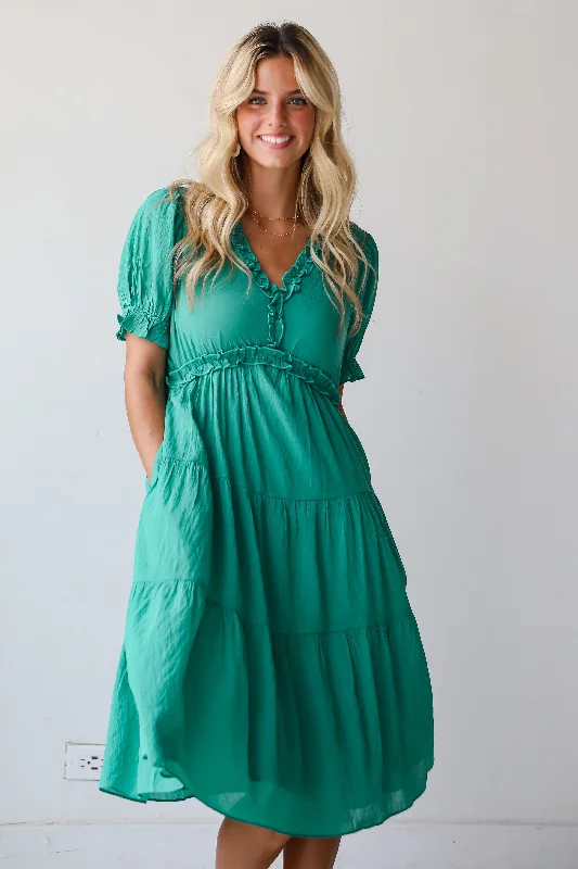 Exquisite Potential Green Tiered Midi Dress