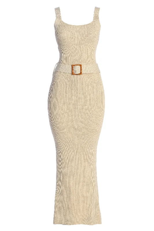 Ivory Moonrise Ribbed Maxi Dress