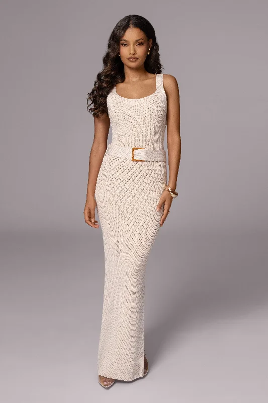 Ivory Moonrise Ribbed Maxi Dress