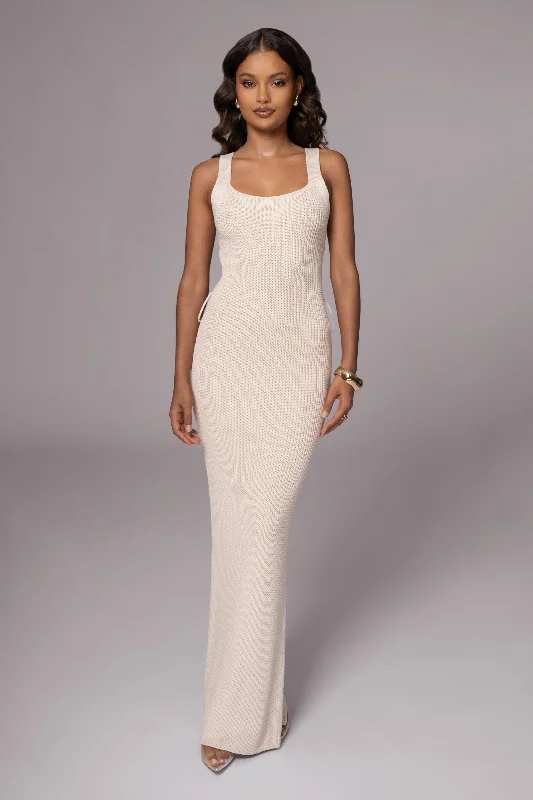 Ivory Moonrise Ribbed Maxi Dress