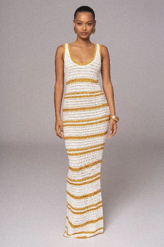 Ivory/Yellow Destiny Knit Maxi Dress