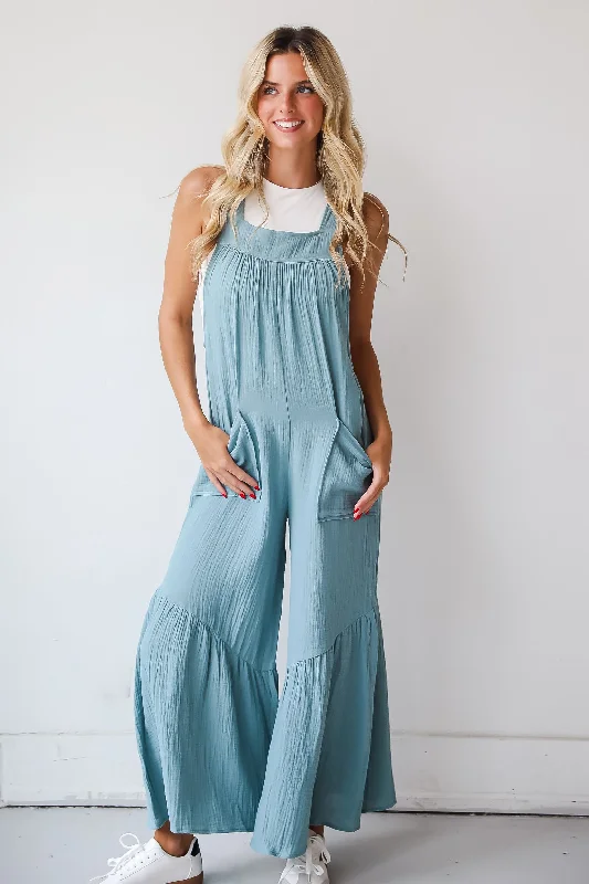 Picture Perfect Light Blue Linen Wide Leg Jumpsuit