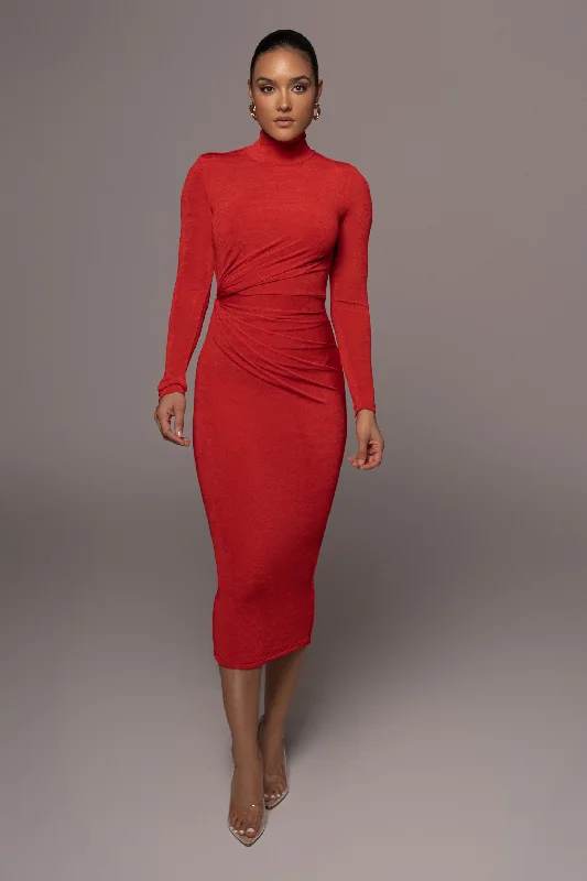 Red Kara Mock Neck Dress