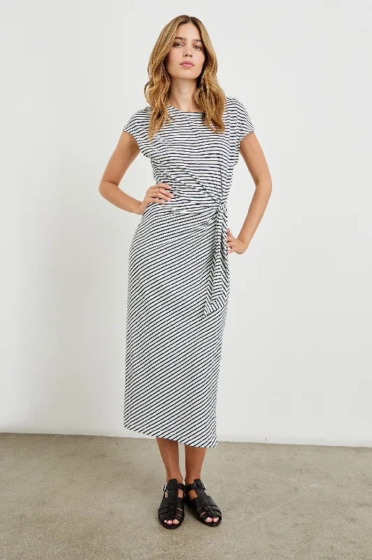 SELAH DRESS - IVORY NAVY MICRO STRIPE