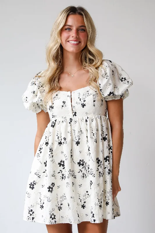 VIP Treatment Ivory Floral Babydoll Mini Dress