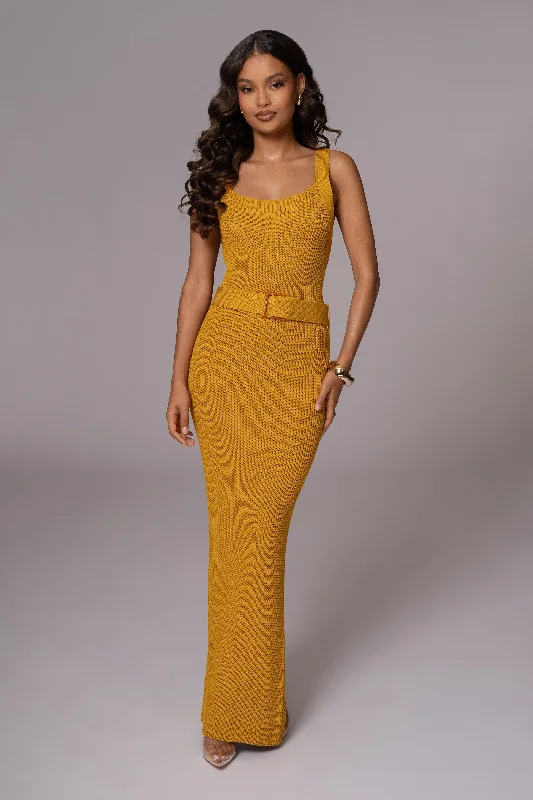 Yellow Moonrise Ribbed Maxi Dress