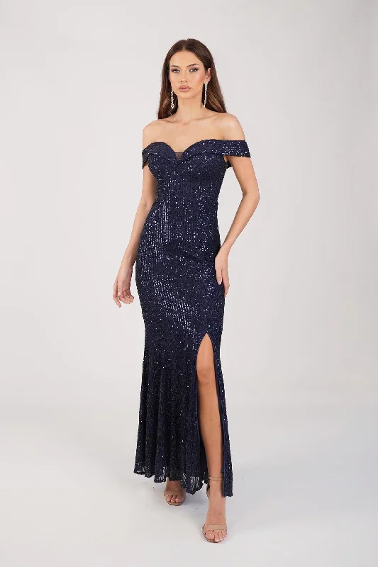 Astrid Off Shoulder Sequin Maxi Dress - Navy