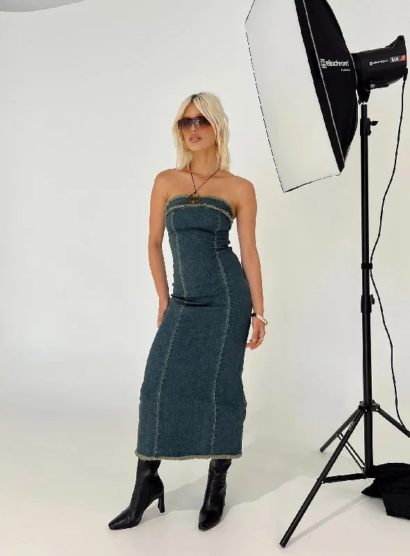 Atun Bandeau Maxi Dress Blue Acid Wash