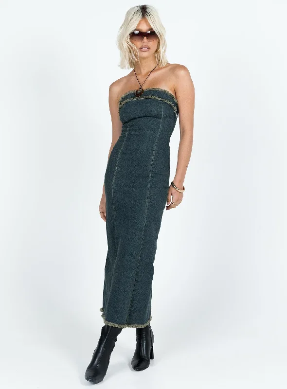 Atun Bandeau Maxi Dress Blue Acid Wash