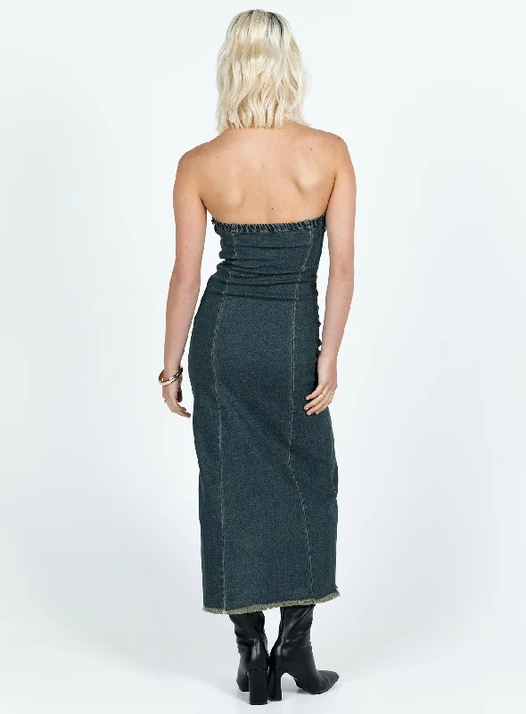 Atun Bandeau Maxi Dress Blue Acid Wash