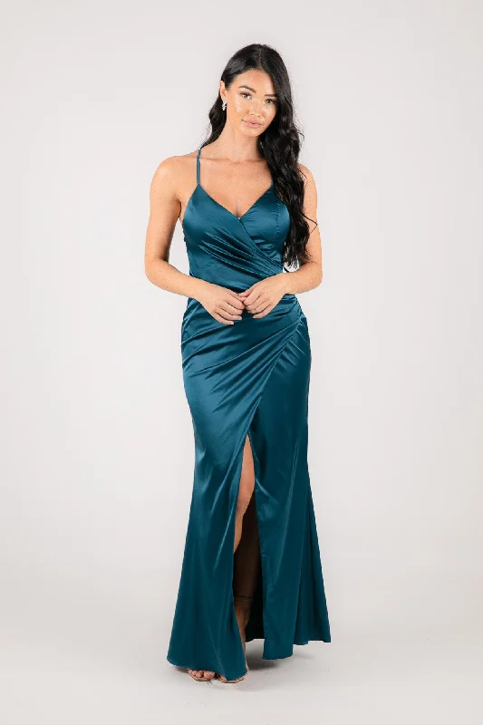 BELINDA Satin Maxi Dress - Teal Green