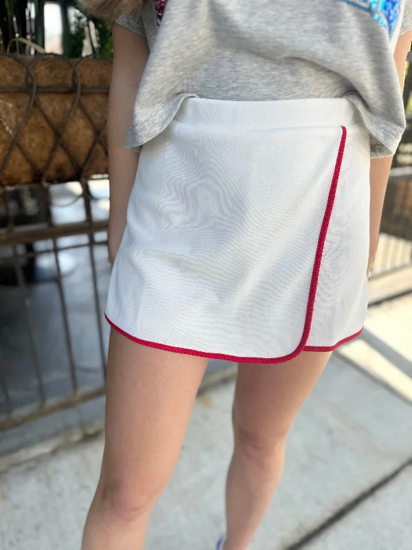 Courtside Wrap Skort- White/Red