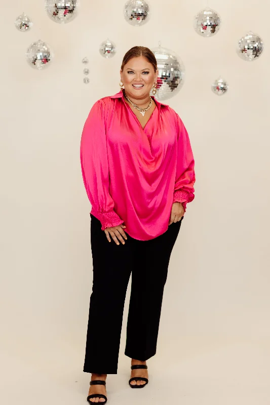 Fuchsia Satin Cowl Neck Blouse