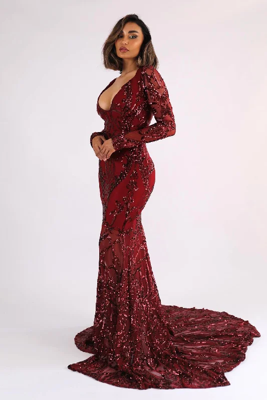 Georgina Gown - Wine (L, XXL - Clearance Sale)