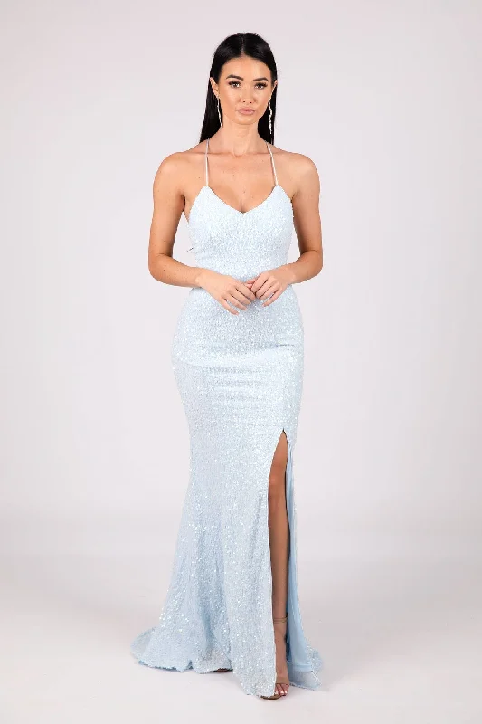 Jaylah Side Slit Sequin Gown - Baby Blue