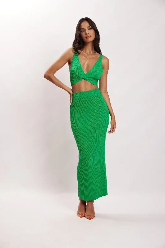 Kaesha Split Maxi Knitted Skirt - Green