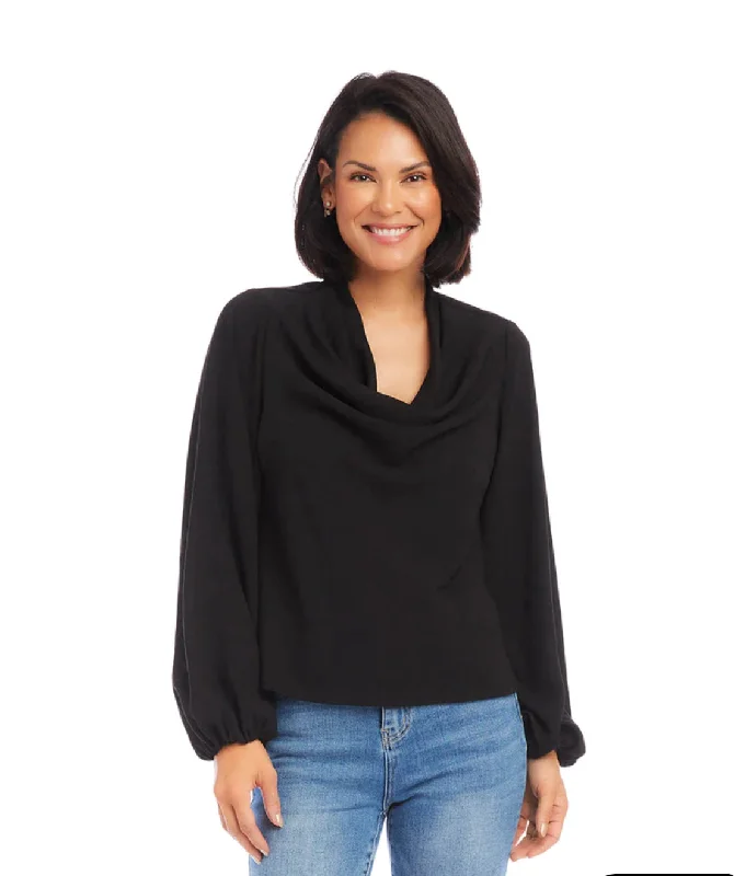 Karen Kane: Cowl Neck Top in Black