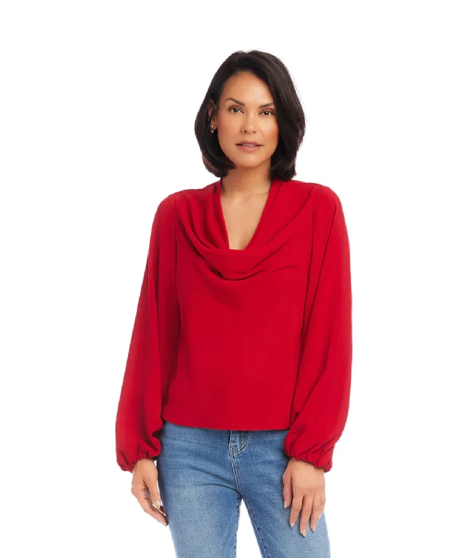 Karen Kane: Cowl Neck Top in Red