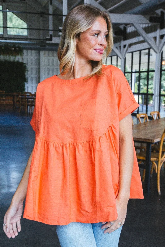 Luciana Babydoll Cotton Top, Orange