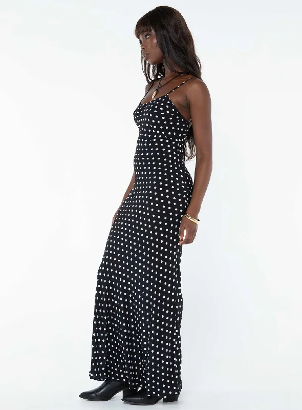 Luncheon Maxi Dress Black Polka Dot