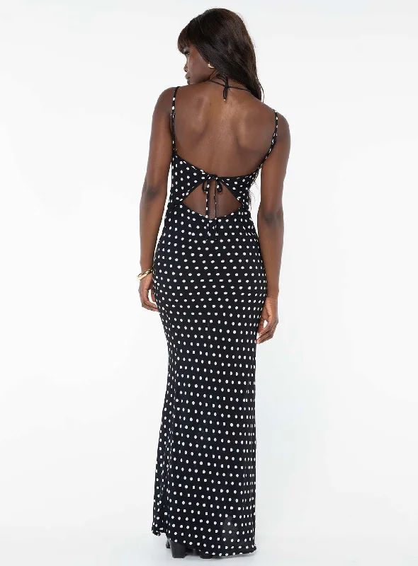 Luncheon Maxi Dress Black Polka Dot