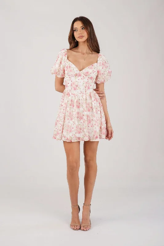 Miyah Puff Sleeve Mini Dress - Pink Floral