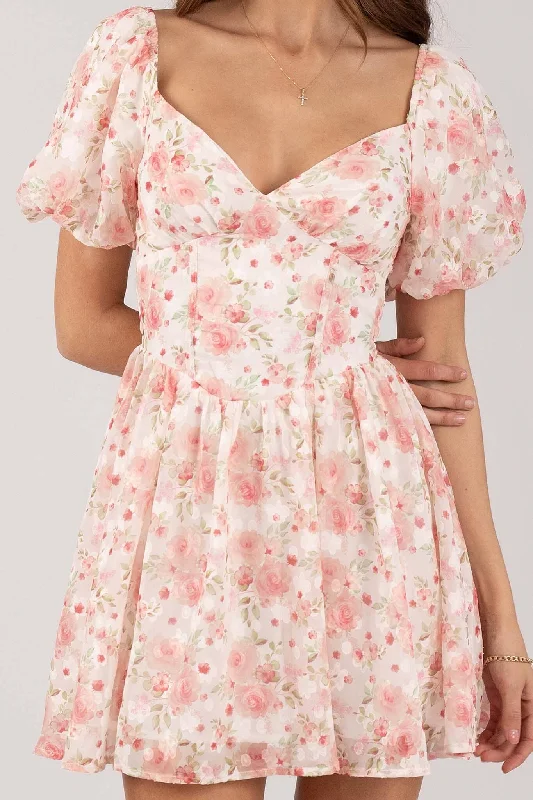 Miyah Puff Sleeve Mini Dress - Pink Floral