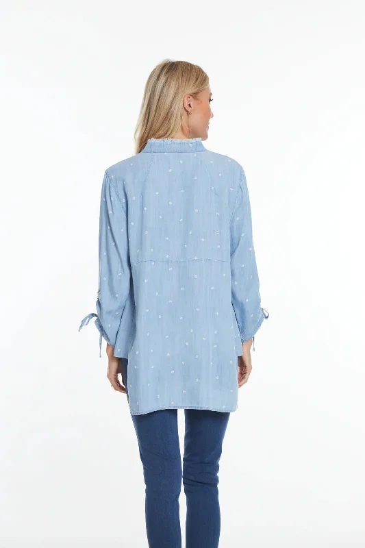 Multiples: 3/4 Print Denim Shirt in Denim M24401BM