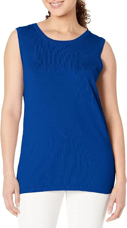 Multiples: Jewel Neck Solid Sweater Knit Tank Top in Royal M43102KM