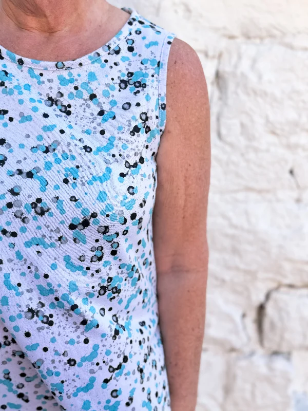 Multiples: Aqua Blue Print Scoop Neck Tank Top - M14104TM