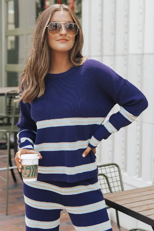 Navy Striped Long Sleeve Top & Pants Set