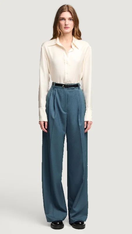 Pleated Trouser in Seasonless Wool | Stone Blue