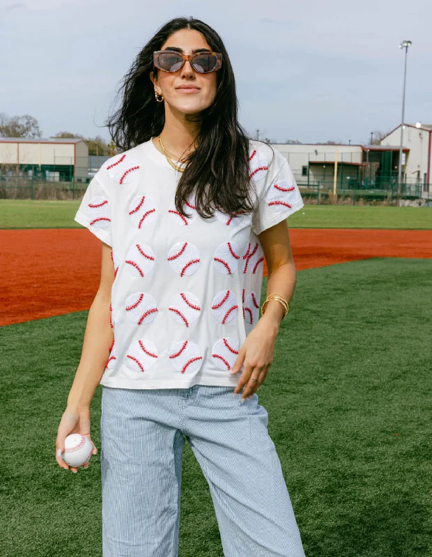 Queen of Sparkles: White Scattered Baseball Tee in White