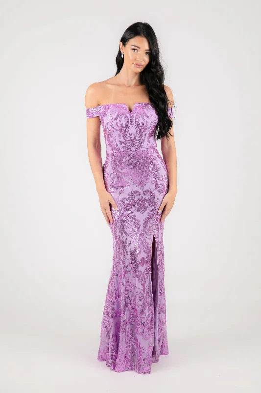 Ramona Off Shoulder Sequin Gown - Lilac