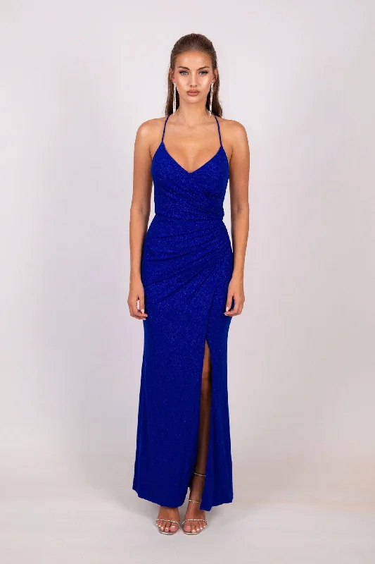 Raya Lace Up Shimmer Gown - Royal Blue