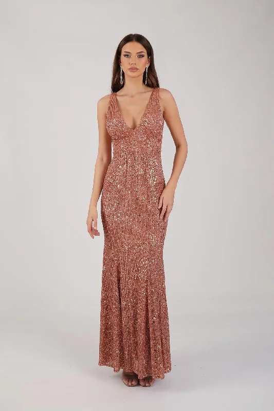 Reyna Sequin Gown - Dusty Rose