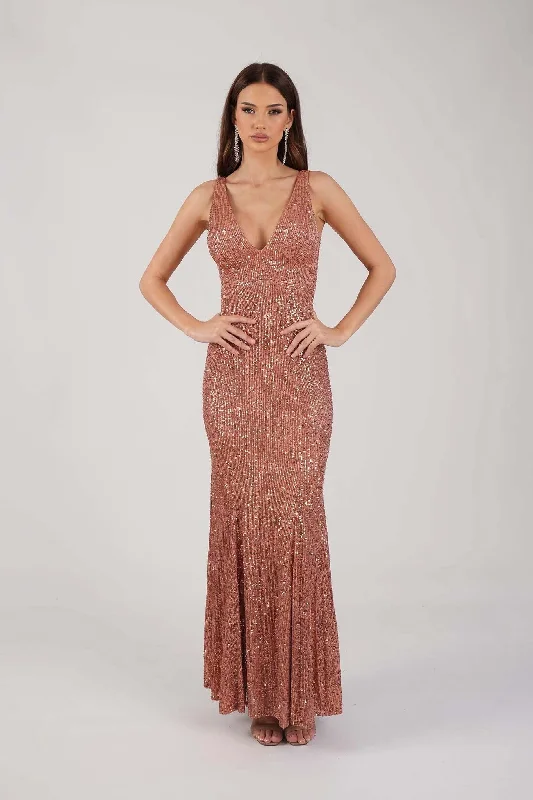 Reyna Sequin Gown - Dusty Rose