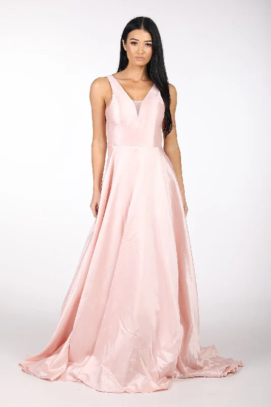 SAMIRA V-Neck Satin Ball Gown - Baby Pink