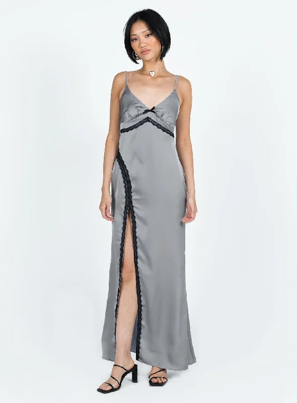 Sidney Lace Trim Maxi Dress Grey