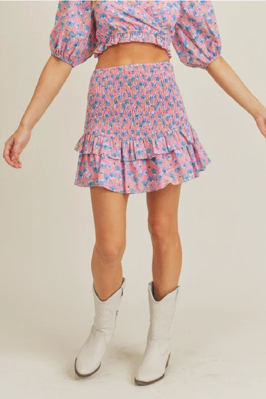 Floral Smocked Ruffle Mini Skirt