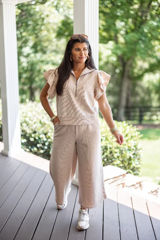 Everyday Elegance Taupe Textured Pants