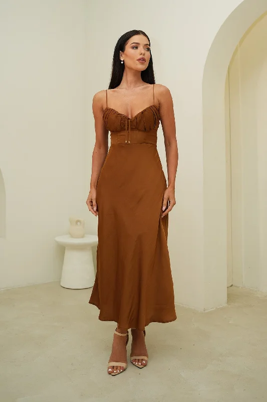 Thea Midi Dress in Chocolate