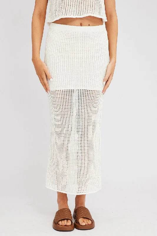 White Knit Skirt Midi Crochet