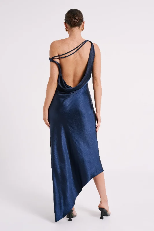 Yvette Slip Maxi Dress With Asymmetrical Hem - Navy