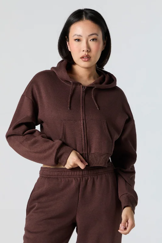 Fleece Zip-Up Cropped Hoodie