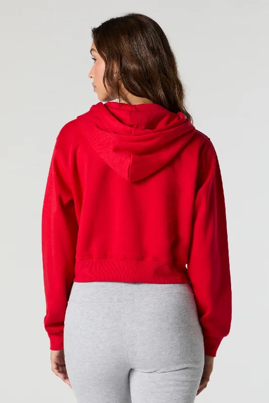 Destination Embroidered Zip-Up Cropped Hoodie