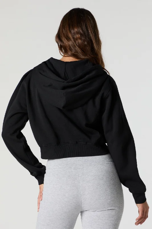 Destination Embroidered Zip-Up Cropped Hoodie