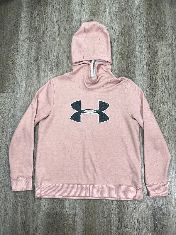 Athletic Sweatshirt Hoodie By Under Armour In Grey & Pink, Size: L